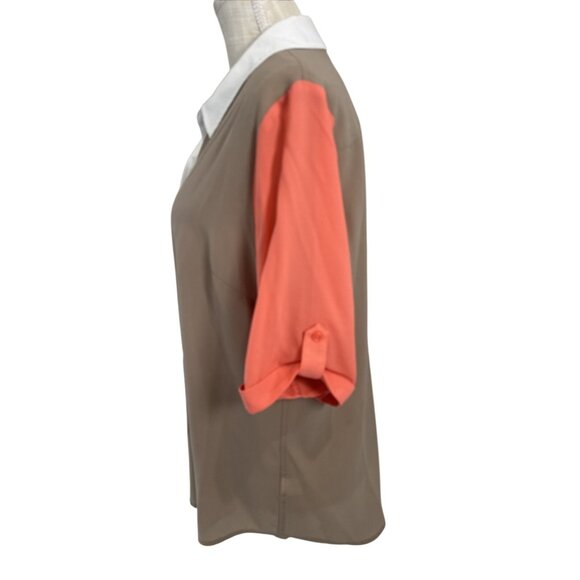 Apt. 9 Womens Beige/Coral/White Button-Down Collared Top XL - Picture 2 of 9